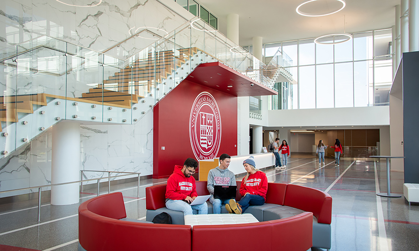 <p>The South Lobby welcomes guests, students, faculty and staff to West Campus. </p>

