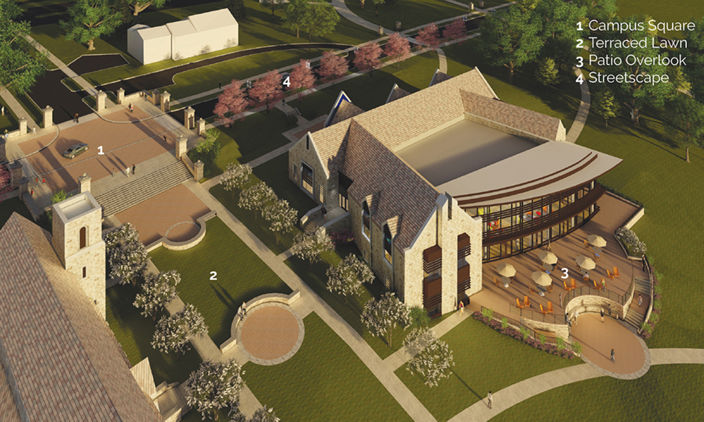 <p>The new Campus Square and Streetscape will transform the center of the campus with a plaza at the intersection of Aspetuck Avenue and Elkington Farm Road. Improved paving, curbing, street lighting, banners and sidewalks clearly define a welcoming sense of arrival, while taking advantage of the spectacular views to the west.</p>
