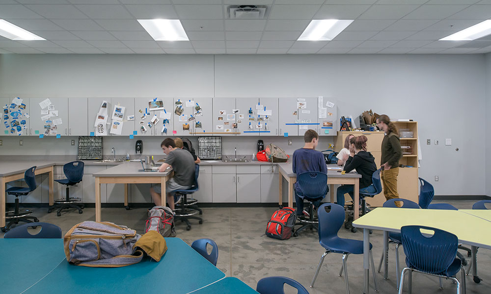 <p>Classrooms and science labs are clustered in a way that encourages interdisciplinary exploration.</p>
