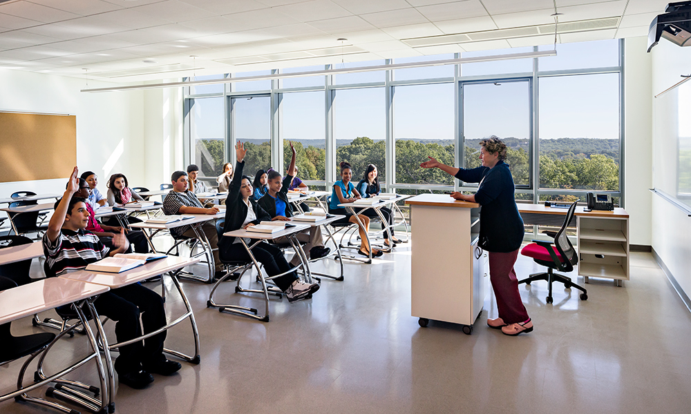 <p>Typical academic classrooms have floor to ceiling views of rolling hills.</p>
