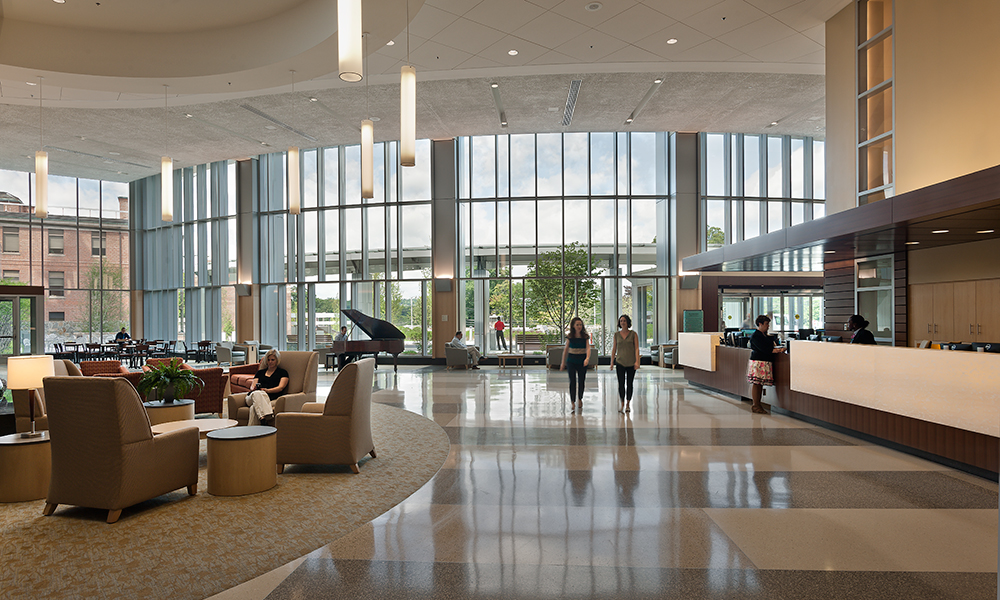 <p>The Main Entry is centered on a new 8,000 SF double height lobby that not only provides necessary amenities, connections to various destinations, and acts as a strong focal point, but provides the first positive interior experience as one begins to engage the hospital services.</p>
