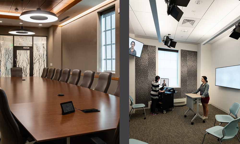 <p>A board room and one button studio simulate experiences students can expect in the workforce.</p>
