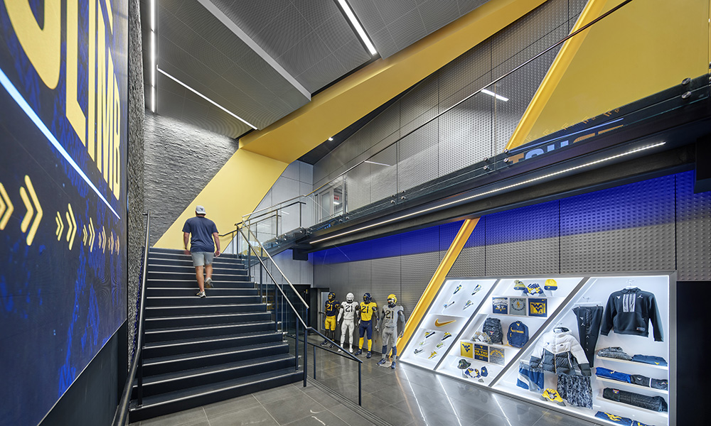 <p>“SWAG Wall” within the lobby showcases the WVU football legacy.</p>
