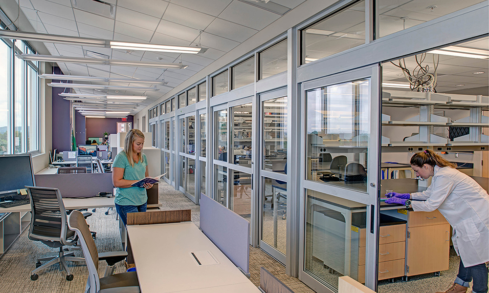 <p>On the lab floors, a light-filled, dynamic space was created for post doctorate students, with visibility and direct access into the open research labs.</p>
