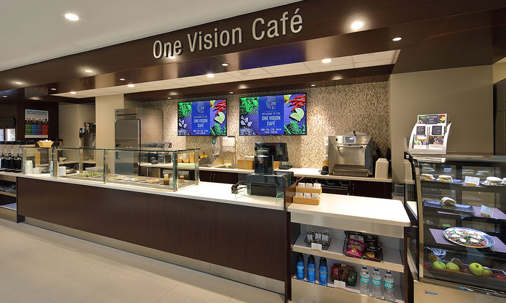 <p>Family and visitors benefit from the Pavilion’s atrium café that offers heart healthy eating options.</p>
