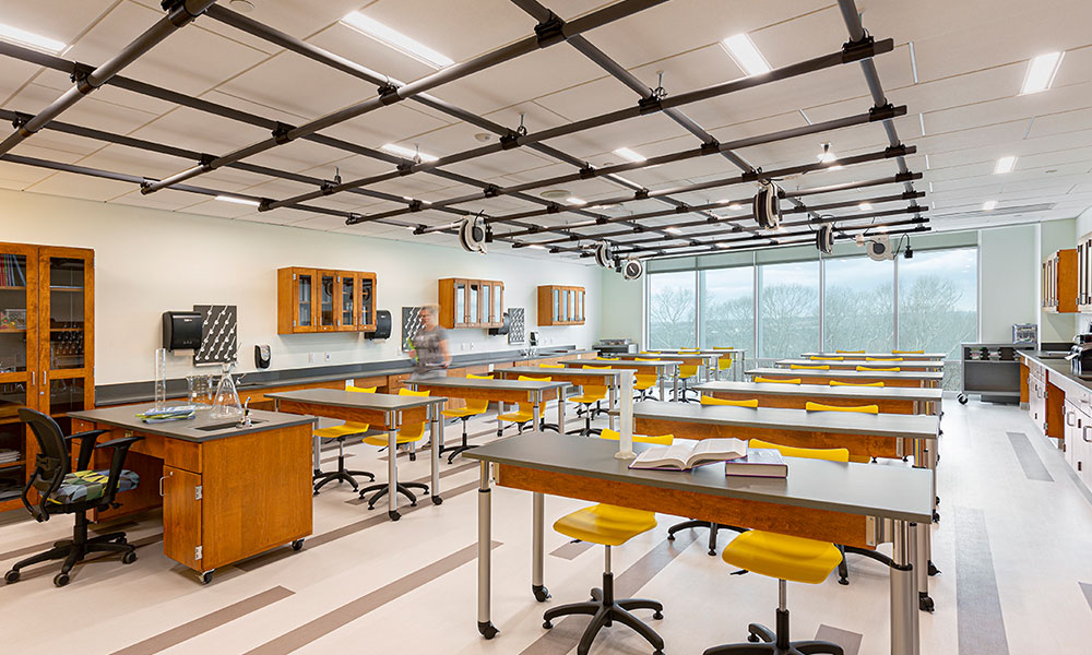 <p>The science labs and makerspace are strategically located near the student commons open floor area for the robotics court and art studios that include an outdoor learning patio.</p>
