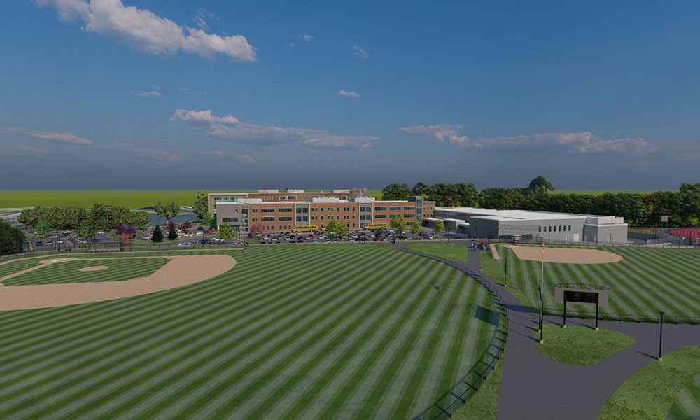 <p>Situated on the sloping southwest portion of the site, the new complex enabled SLAM landscape architects to maximize the northern and eastern quadrants for athletic fields, supporting both middle and high school sports. The entire building and site will be ADA accessible. A new pre-school playground will be located on the Besse Park side of the high school building, which is part of the on-site school readiness program that also supports an early education pathway at the high school. </p>
