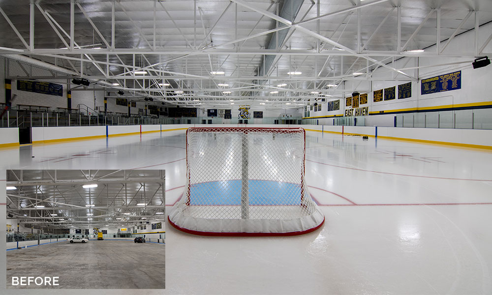 <p>The full replacement of the under slab refrigerant system and the relocation of the header trench ensures longevity of the new ice rink. </p>
