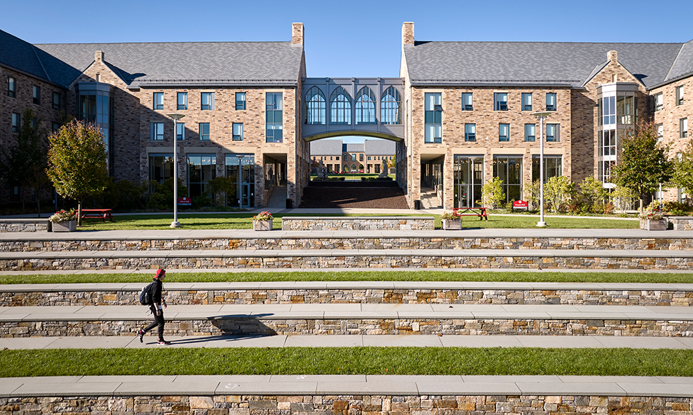 <p>A new amphitheater connects the existing Chapel Quad with Pioneer Village and its newly organized quadrangle space.</p>
