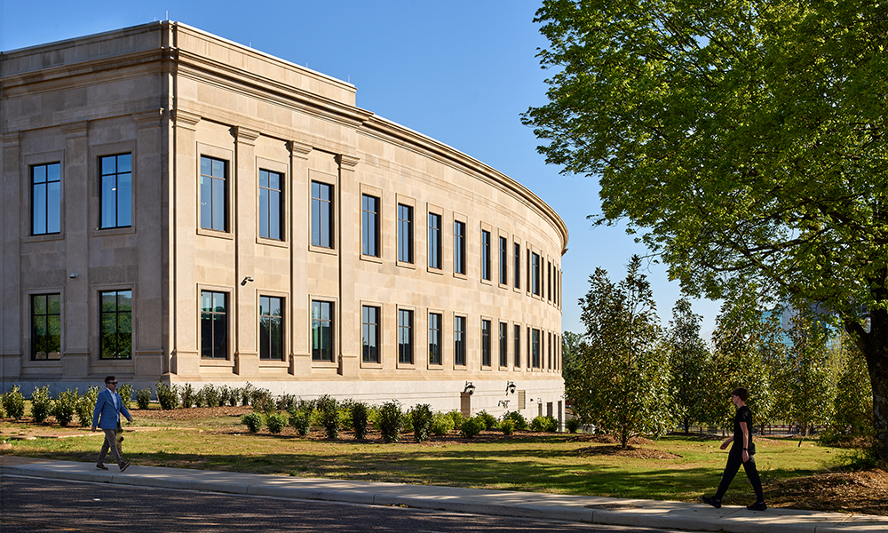 <p>The exterior of the courthouse is clad in Indiana limestone with a granite base.</p>
