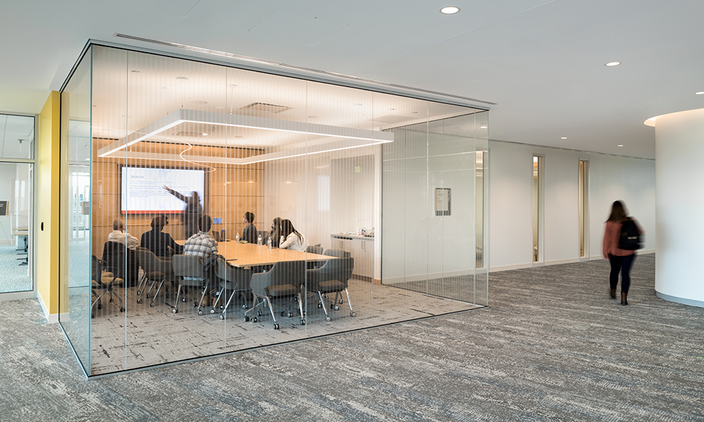 <p>Admissions is prominently positioned along the central atrium, increasing its visibility and accessibility while reinforcing a welcoming, student-centered first point of contact within the building.</p>
